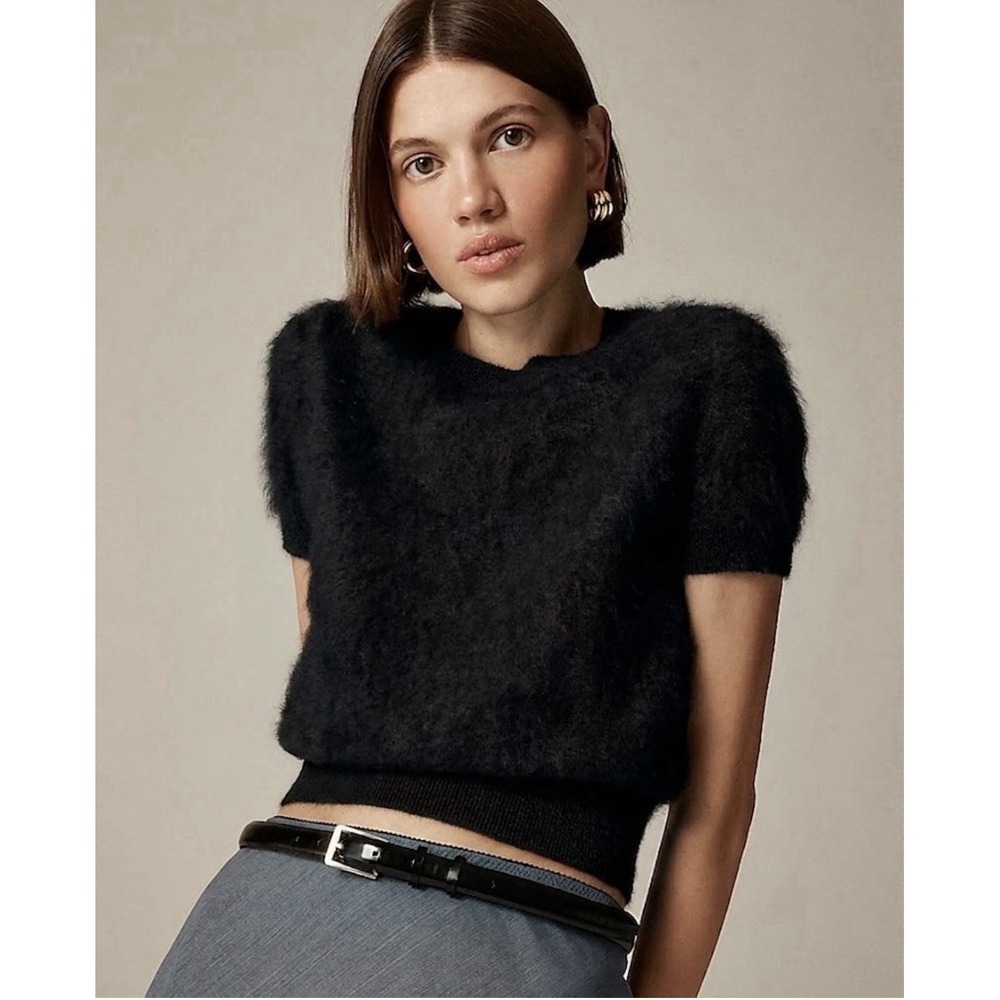 J.Crew Brushed Cashmere T-shirt Small in Black Short Sleeve Fuzzy Sweater